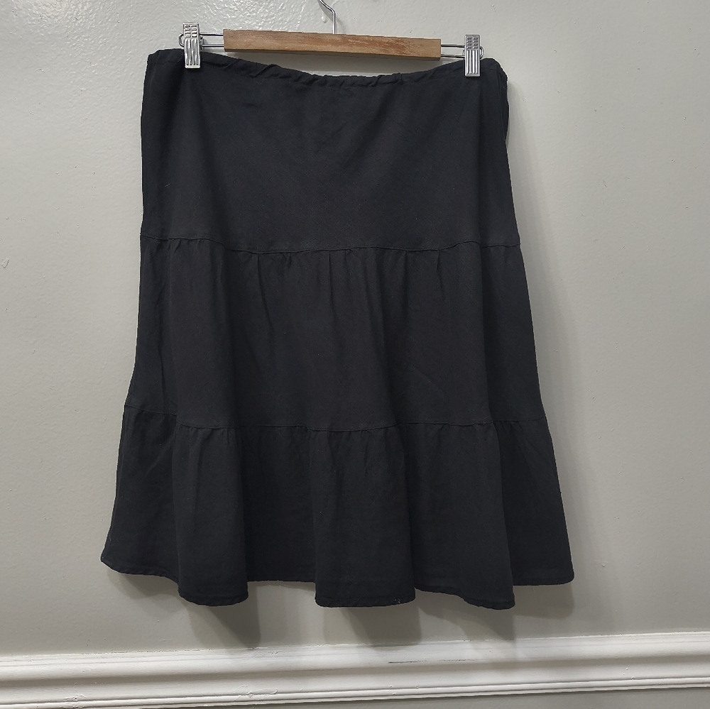 Vtg.Allen Allen Black Tiered 100% Linen Waist Tie Skirt Black XL Minimalist Y2K - Picture 4 of 10